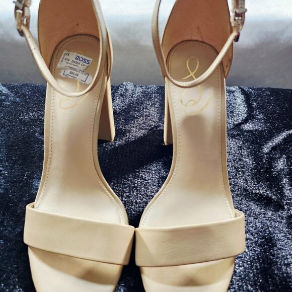 Sam Edelman Yaro Block Heel Sandals Size 7.5 Leather Ankle Strap Beige Nude - Picture 1 of 8